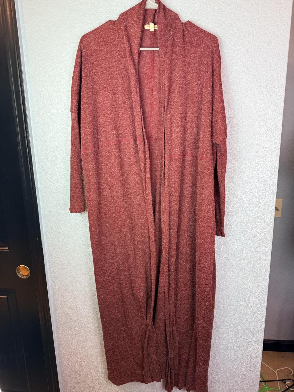 Silence + Noise Cardigan Sweater Womens Small Red Open Front Long Duster Knit